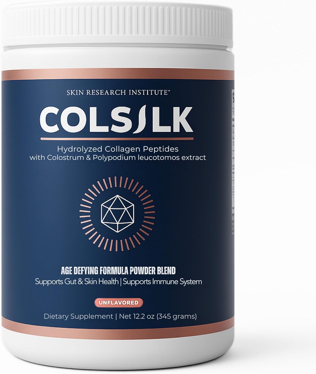 Skin Research Institute ColSilk Unflavored Hydrolyzed Collagen Powder with Colostrum and Polypodium - Skin, Hair, Nails, Gut Health and Joint Support - One Scoop Daily | 1 Month Supply