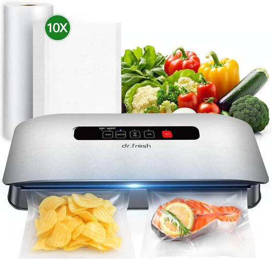 Vacuum Sealer,Vacuum Sealer for Food,Food Vacuum Sealer Machine with Moist & Dry Mode,Built-in Cutter&Vacuum System for sous vide and Airtight Food Storage,1 Bag Rolls & 10 Pre-cut Bags