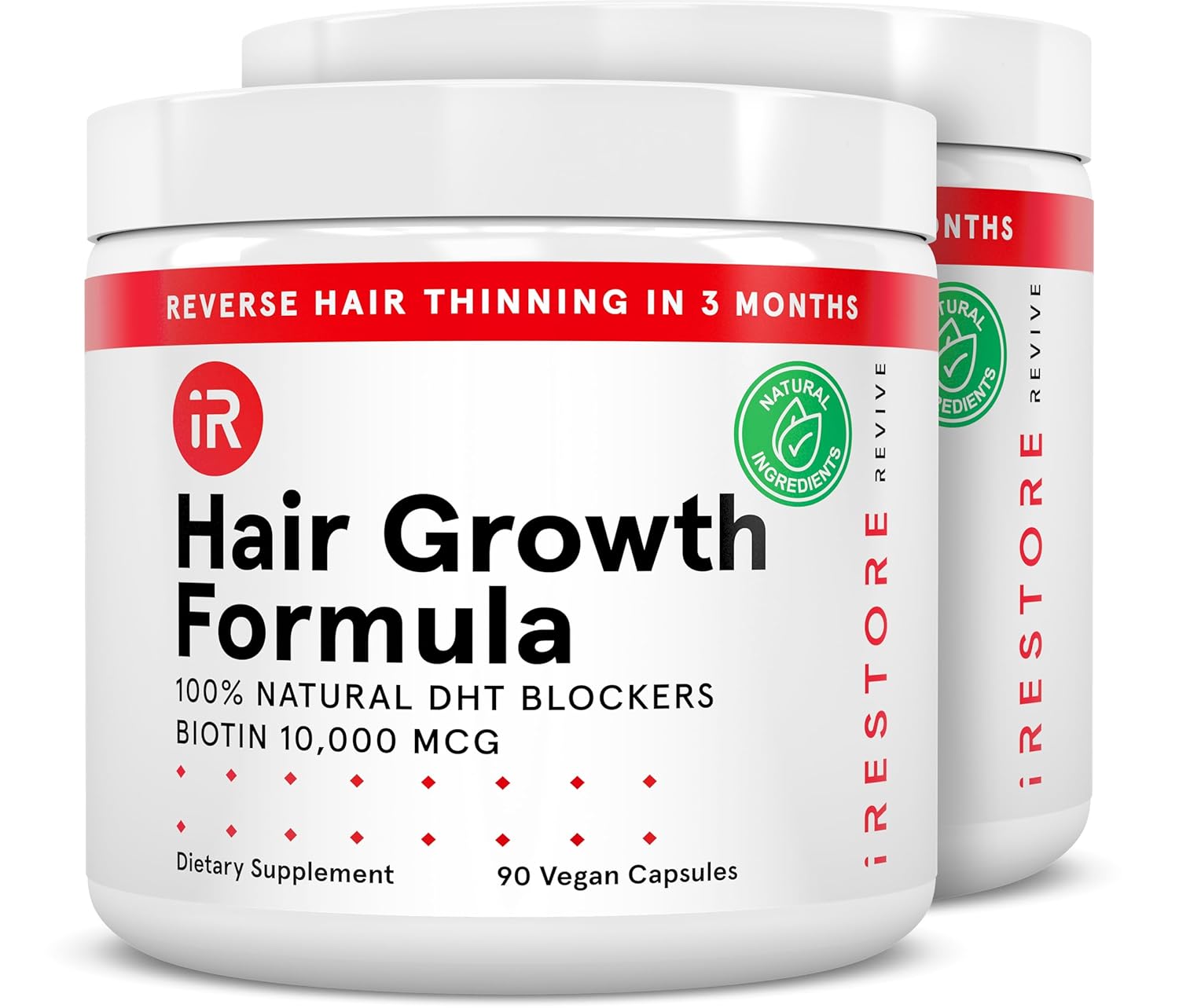iRestore Hair Growth Supplement \u2013 Natural DHT Blockers & Multivitamin Blend \u2013 Vegan, Non-GMO, 90 Capsules \u2013 Supports Thicker, Stronger Hair for Men and Women \u2013 2-Pack