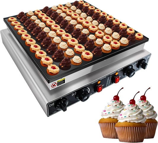 KOOTEN Dutch Pancake Baker,100pcs Electric Commercial Large Waffle Maker,Mini pancakes Maker Machine, Non-Stick Round Stainless Steel Mini Waffle Maker with 2 Thermostats and 2 Timers