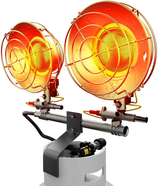 30000 BTU Outdoor Propane Heater, Double Tank Top Cordless Radiant Gas Heater with Tip-Over Protection, Safety Shut-Off Valve – Ideal for Patio, Camping, Fishing, Garage