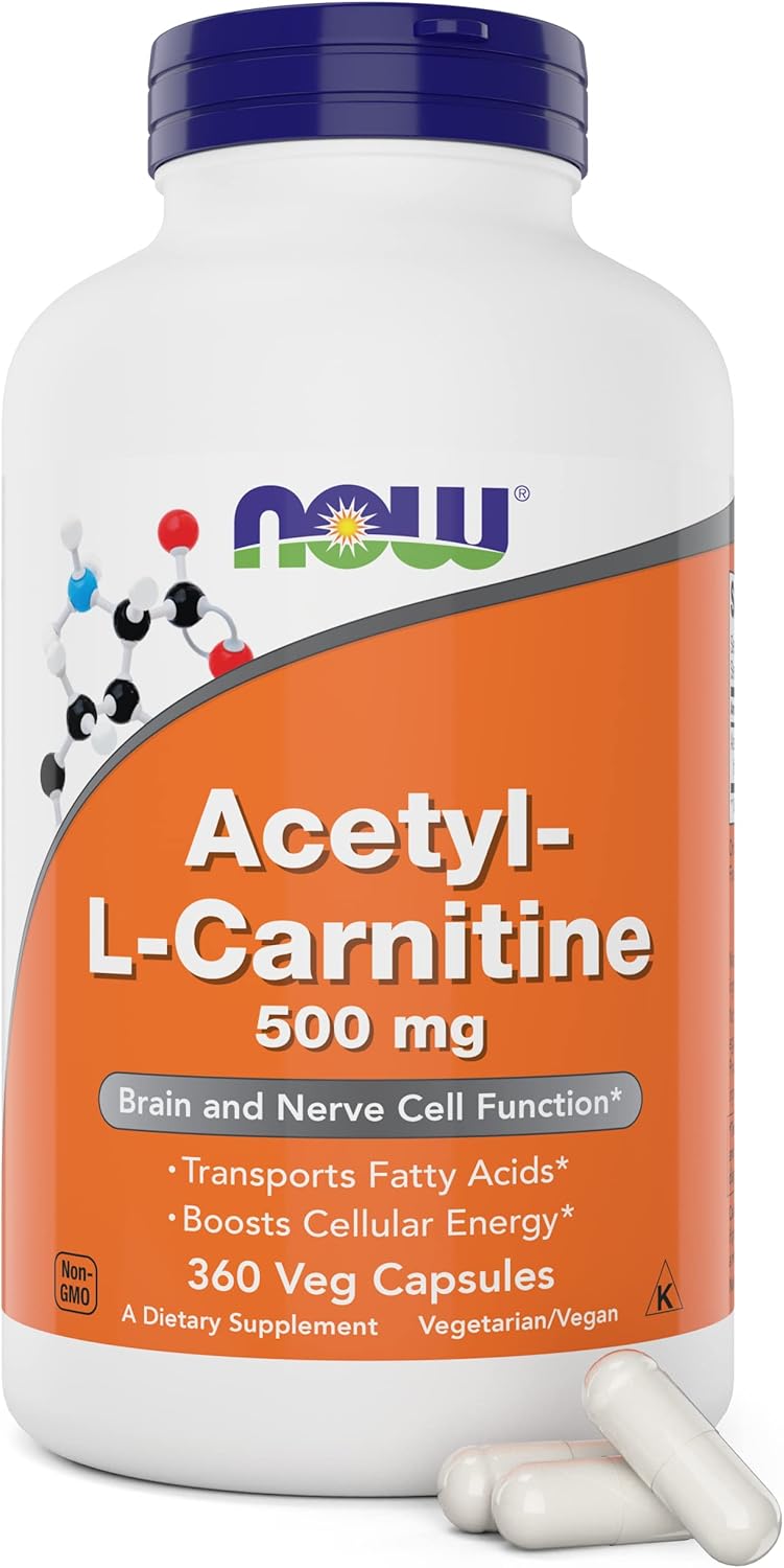NOW Foods Now Acetyl L Carnitine 500mg, 360 Veg Capsules - Non-GMO ACL 500 mg Caps