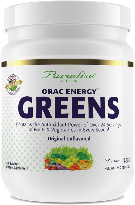 Paradise Herbs, ORAC Energy Greens Powder, Antioxidant Power of 24 Servings of Fruits & Vegetables in 1 Scoop, 120 Servings