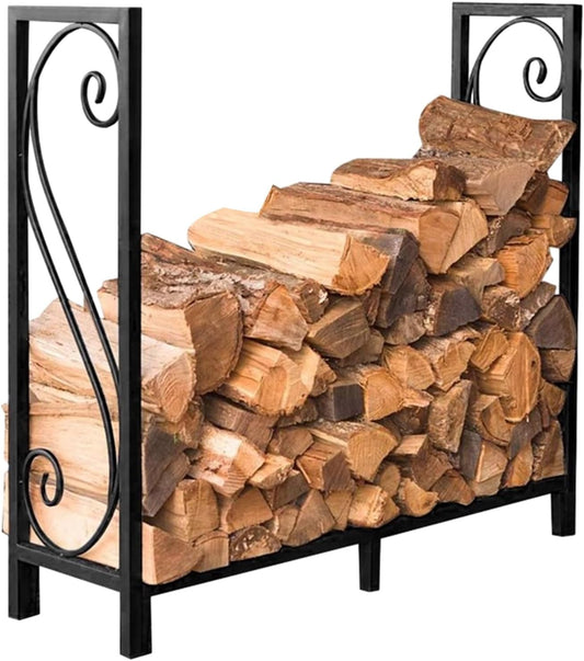 Floor Standing Firewood Display Shelf, 47" Large Firewood Holder for Fireplace & Wood Stove, Indoor Outdoor Stove Wood Store Stand Fire Log Rack