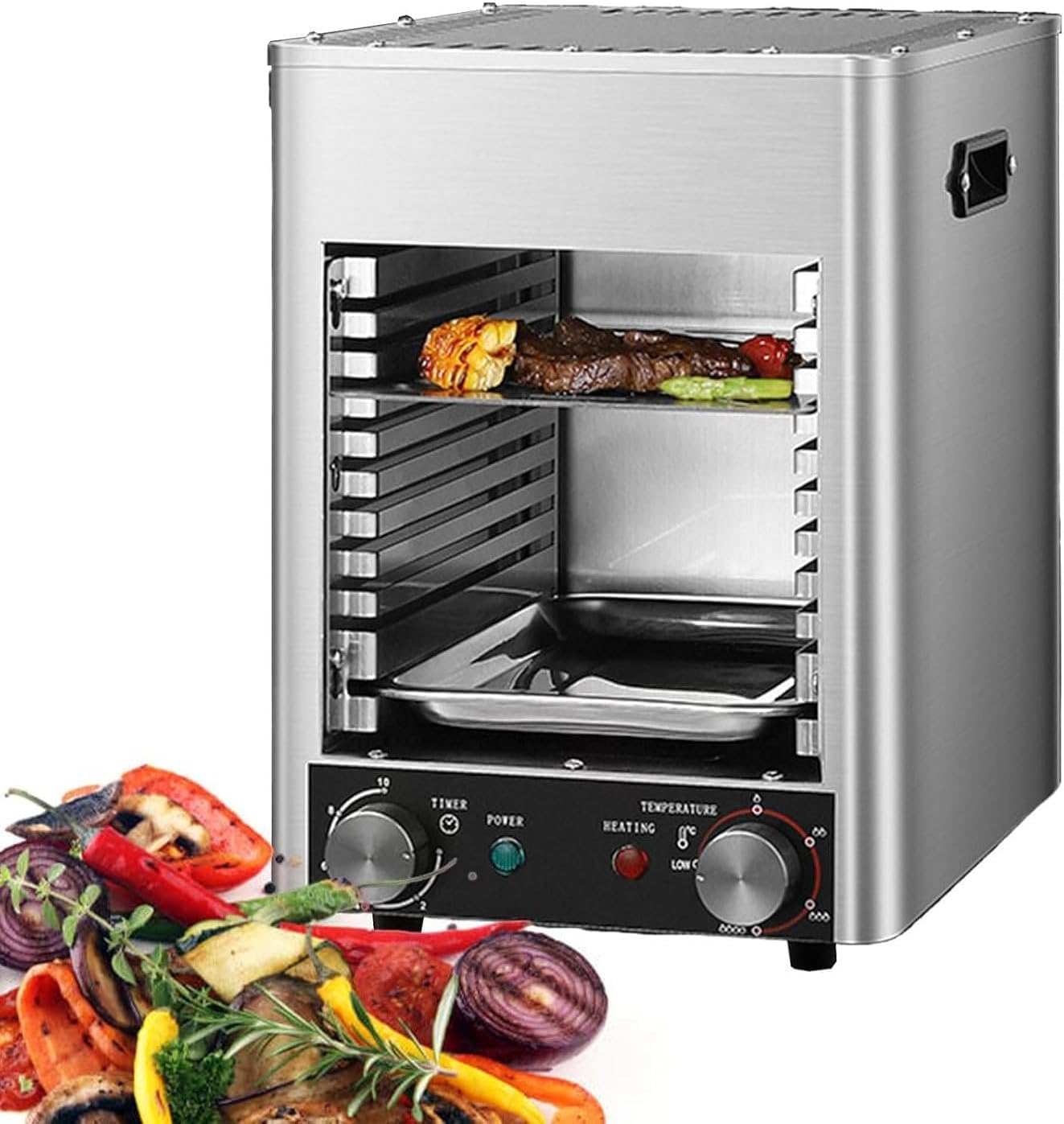 WANGYYDS Steak Grill Oven, Electric Steak Grill, Heats Up to 1472℉\/800℃, Commercial Steak Stove with 5 min Preheating Time & 0-10min Timer, for Cooking Steak, Lamb Chops, Chicken, Pizza,2Racks