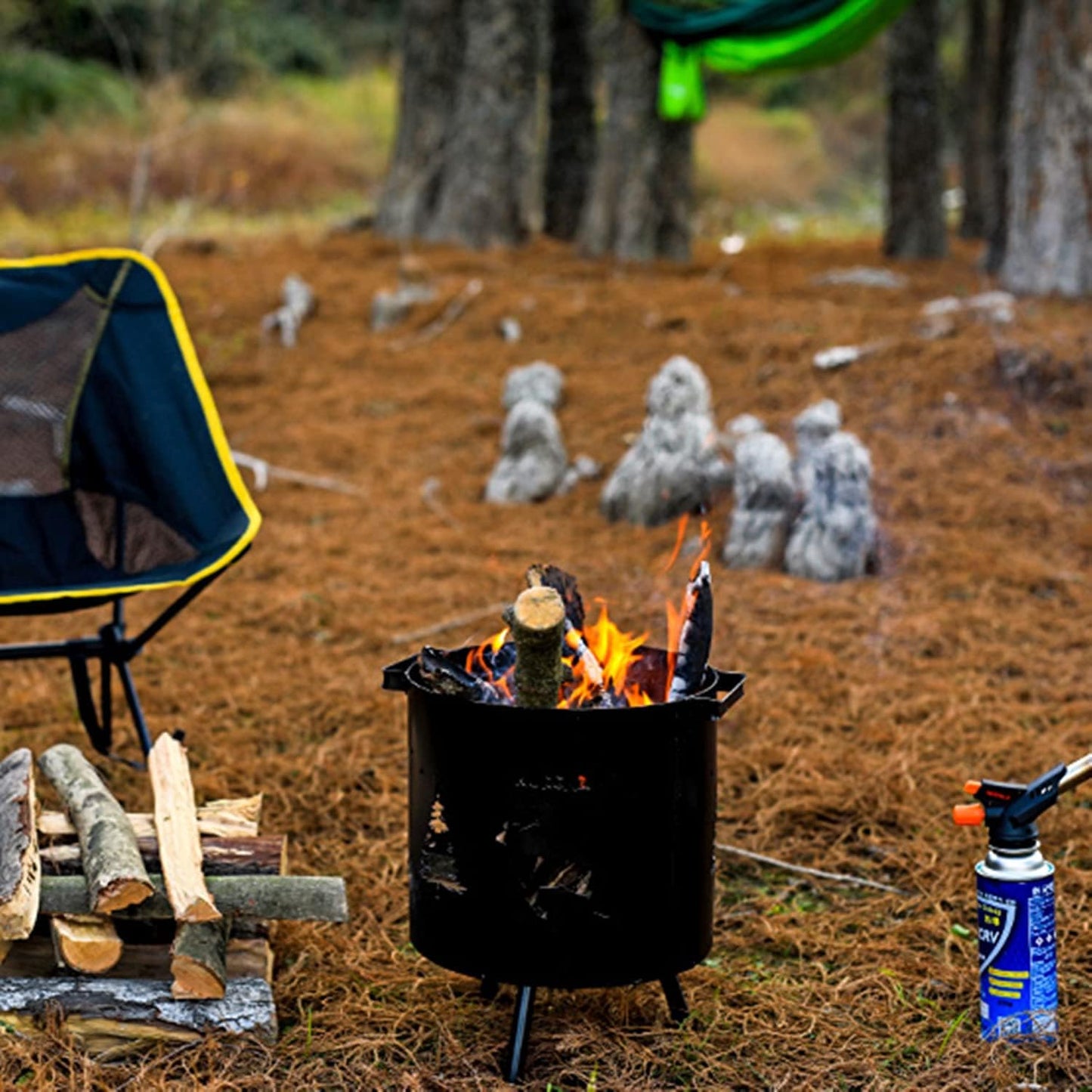 Portable Fire Pit, Outdoor Bonfire Wood Burning Fire Pits, Round Wrought Iron Firepits, Durable Metal Heating Basin for Patio Backyard Garden Beach Camping Park