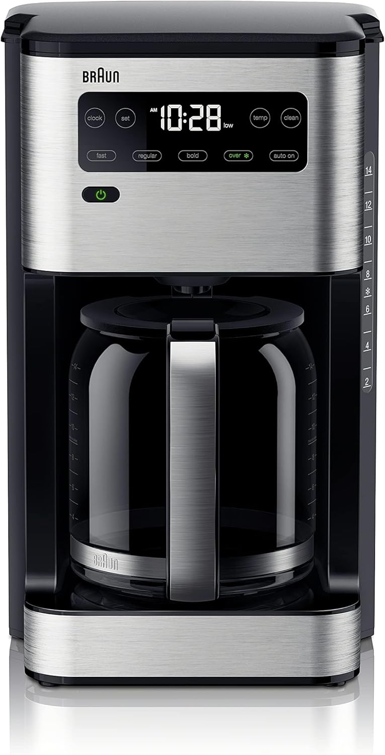 Braun PureFlavor 14\u2011Cup Programmable Coffee Maker \u2013 Fast Brew Speed, Touch Display, Bold & Brew\u2011Over\u2011Ice Modes, FlavorCarafe & Adjustable Warm Plate