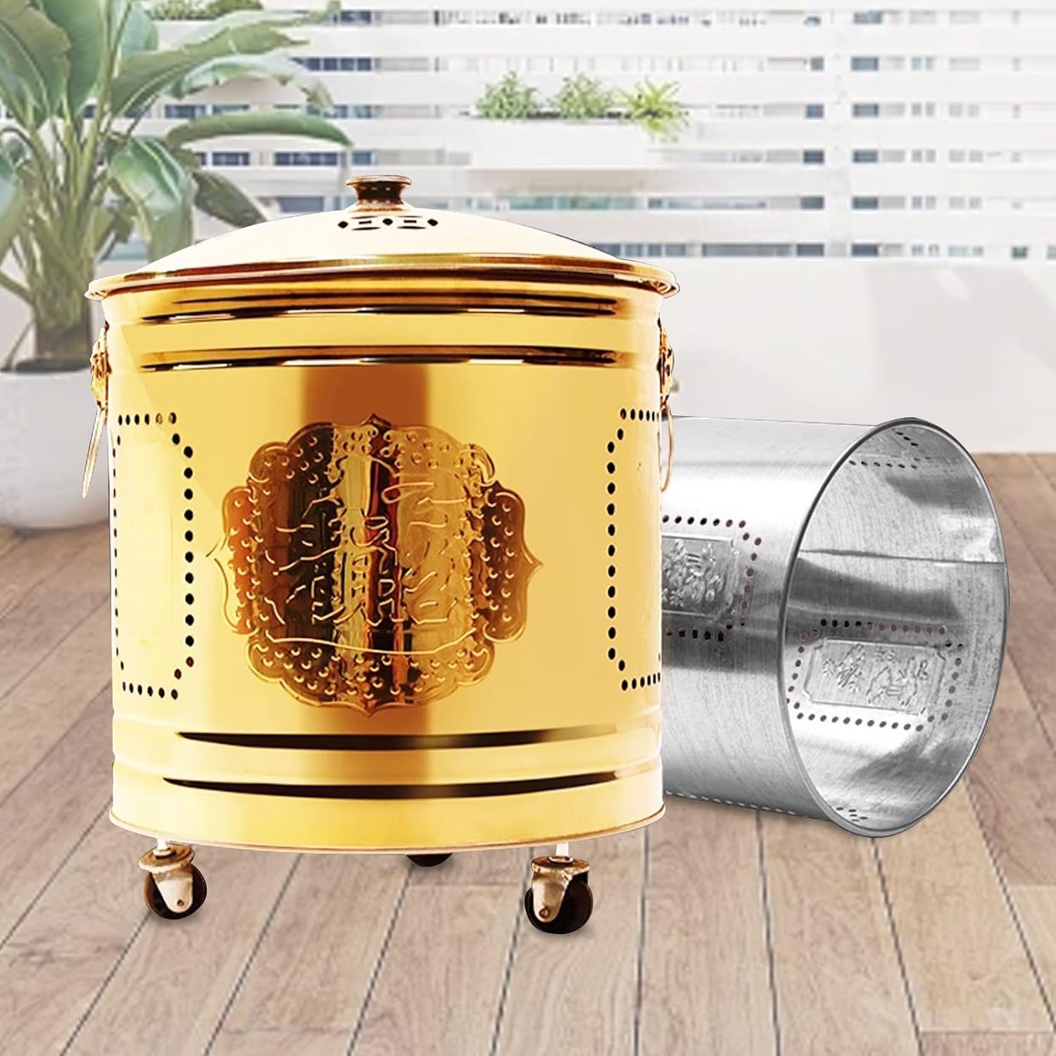 Portable Burn Barrel for Outside, Attached Traditional Auspicious Incinerator Burn Pit for Debris Wood Trash Deck, Balcony