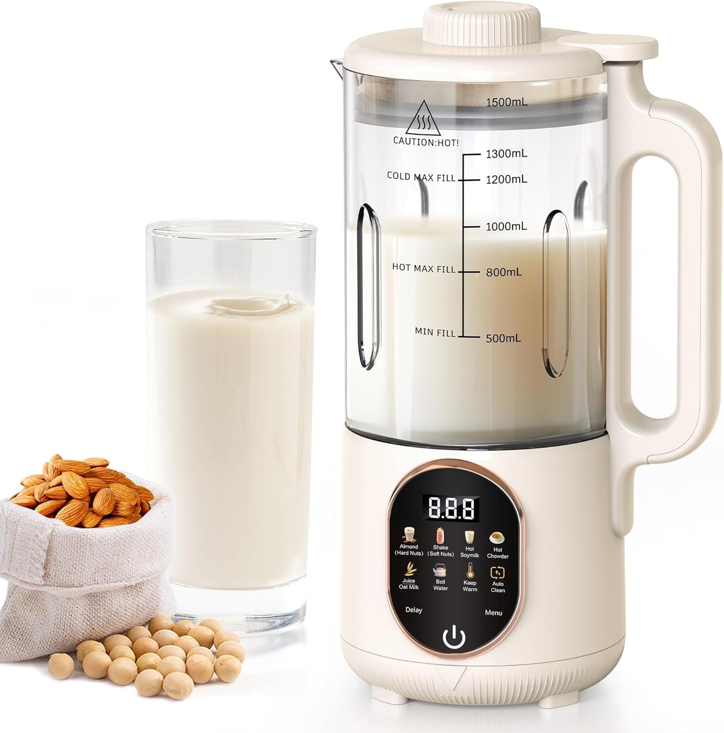 50oz Nut Milk Maker, 10 in 1 Automatic Nut Milk Maker with 20 Blades,Almond Milk Machine,Plant Based Milks Homemade Oat,Chowder,Juice,Soy Milk Machine with Delay Start,Boil Water,Keep Warm& Auto Clean