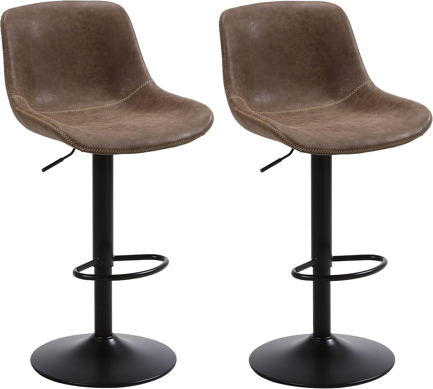 Ermnois Bar Stools Set of 2, Swivel Counter Height Barstools with Back, Adjustable Modern Bar Chairs, Tall Armless PU Leather Kitchen Island Stool, Brown