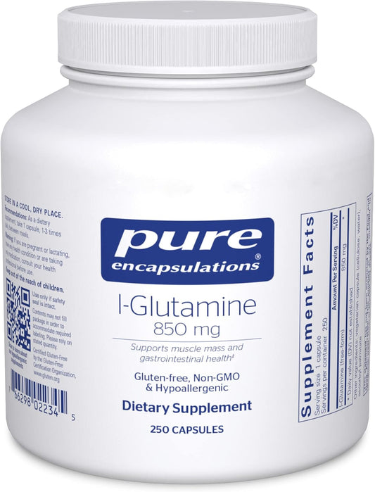 Pure Encapsulations L-Glutamine 850 mg | Supplement for Immune and Digestive Support, Gut Health and Lining Repair, Metabolism Boost, and Muscle Support* | 250 Capsules