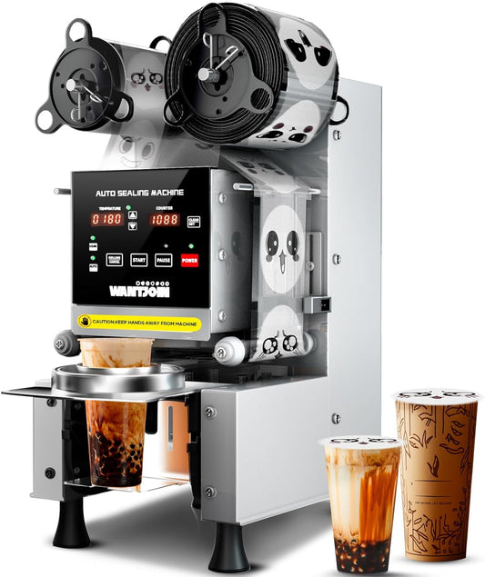 WantJoin Cup Sealer Machine - Full Automatic Cup Sealing Machine 90\/95mm Electric Boba Sealing Machine Seals 500-600 Cups\/H Digital Control Panel Cup Sealer for Bubble Milk Tea Coffee Shop,20''H