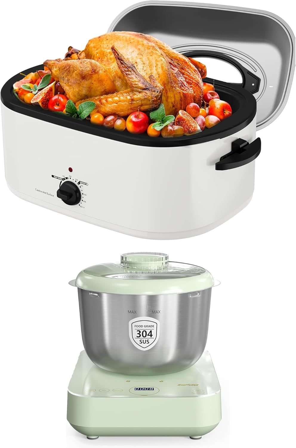 Sunvivi 24-Quart Electric Roaster Oven with Visible Self-Basting Lid And Electric Dough Maker with Weighing Function,Turkey Roaster Oven with Removable Pan and Rack.