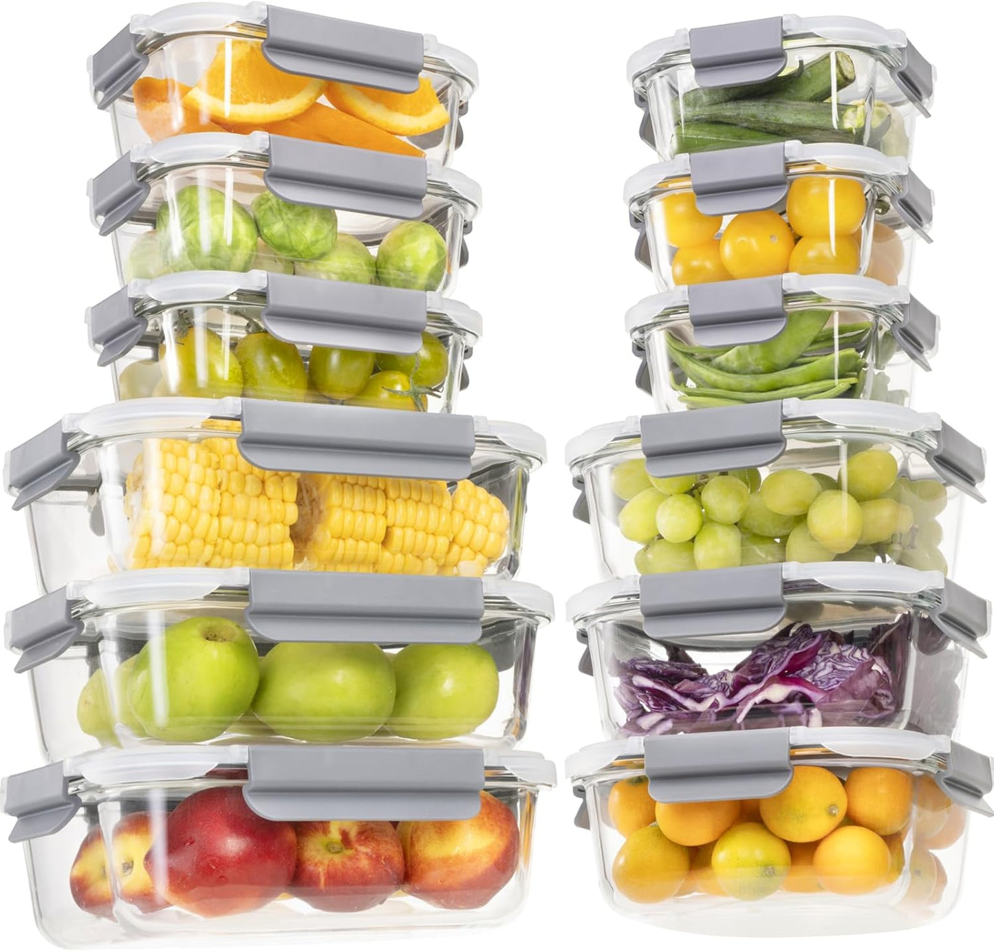 S SALIENT 24 Pieces Glass Food Storage Containers with Lids,Glass Meal Prep Containers Set with Locking Lid,Airtight Glass Lunch Container for Kitchen,BPA Free(12 Lids & 12 Containers)