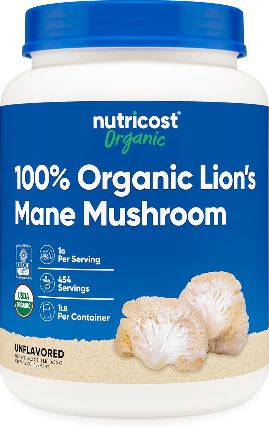 Nutricost Organic Lion's Mane Mushroom Powder 1LB - Certified USDA Organic