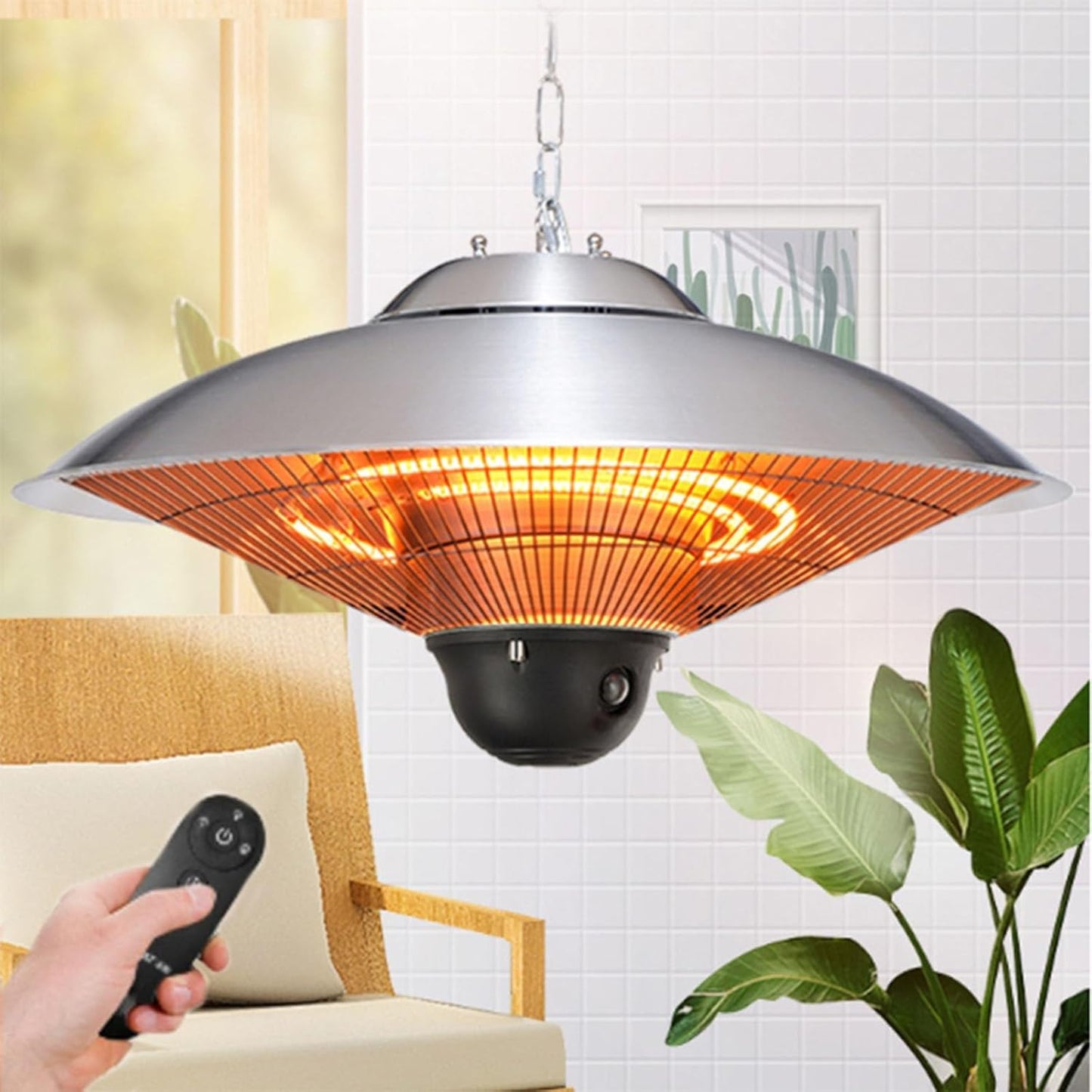 Hanging Patio Heater,Outdoor/Indoor Space Heater,IP44 Protection,intelligent Remote Control,Carbon Fiber Tube Wall Heater for Porch,Patio,Dining Room,Studio