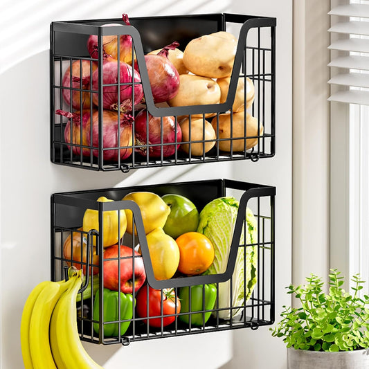YIWANFW 2 Set Magnetic Shelf for Fridge, Potato & Onion Storage Bins, Magnetic Fruit Basket for Refrigerator Pantry Kitchen Counter Laundry, Magnetic Fridge Organizer Spice Snacks Magnet Fridge Shelf