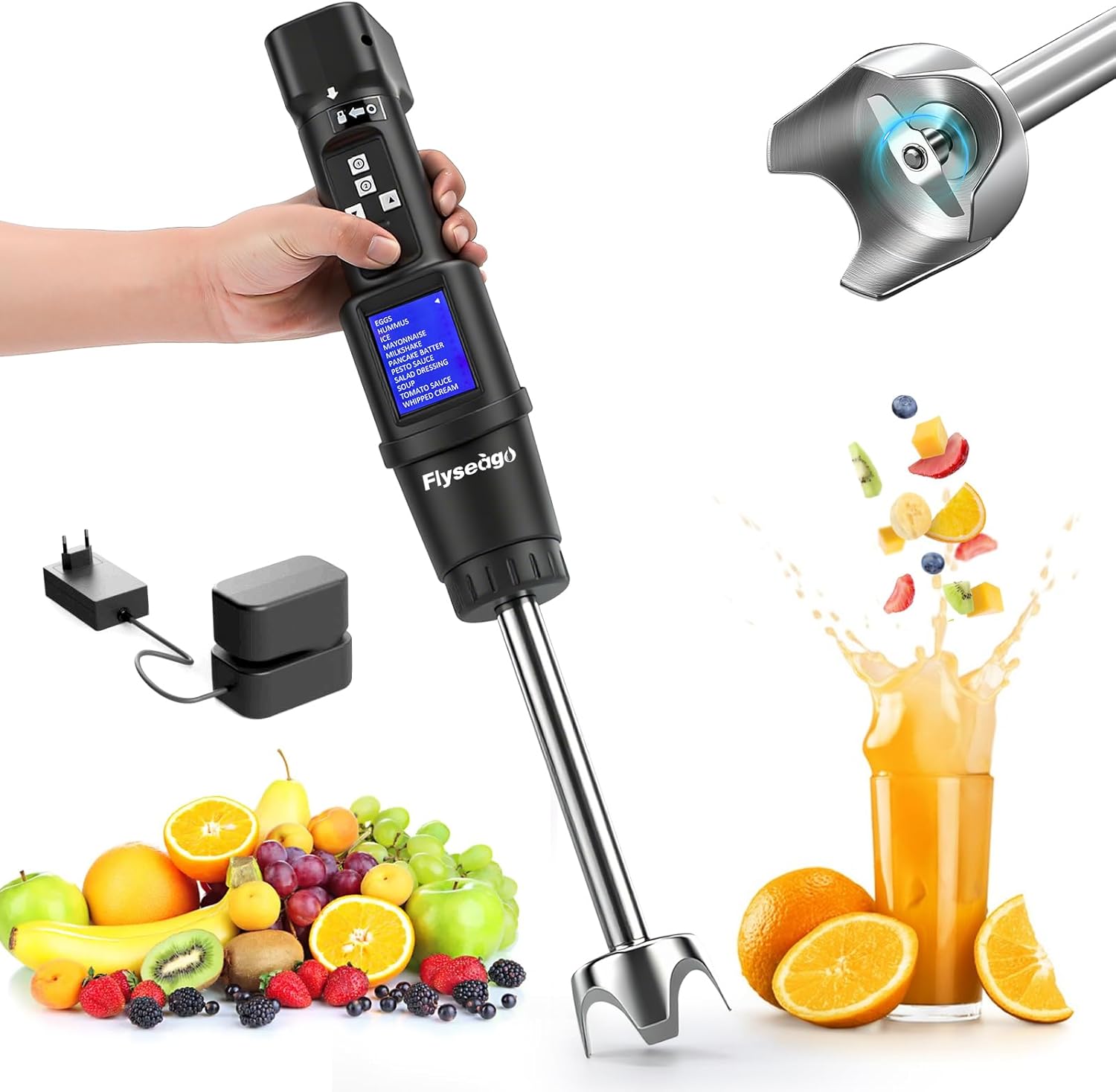 Cordless Immersion Blender with 12 Preprogrammed Modes&BLDC Motor, 300W Portable Hand Held Blender Heavy Duty with 7.9IN Stick, 12K RPM, Rechargeable Battery for Outdoor, Kitchen, Commercial
