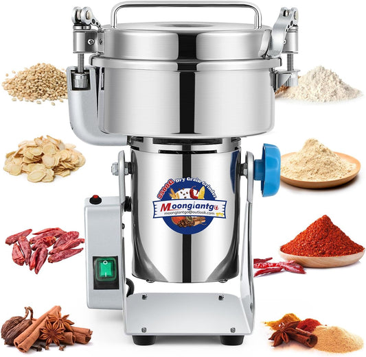 Moongiantgo 2500g Safety Grain Mill Grinder 3700W High-speed Electric Stainless Steel Dry Spice Grinder Pulverizer for Wheat Corn Rice Pepper Herbs Coffee Beans Dried Mushrooms, 110V
