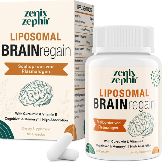 Liposomal Brain Supplements for Memory and Focus - Plasmalogen with Curcumin & Vitamin E for Better Absorption- Suitable for Seniors,Adult Men & Women Cognitive Health,High Potency 60 Servings