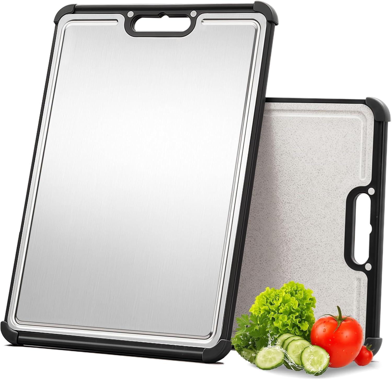 Premium 316 Stainless Steel Cutting Board for Kitchen\u2013 Double Sided,Non-Toxic& BPA-Free Chopping Board with Food-Grade Steel &Eco-Friendly Wheat Straw PP,for Meat&Vegetables Healthy Organic Board