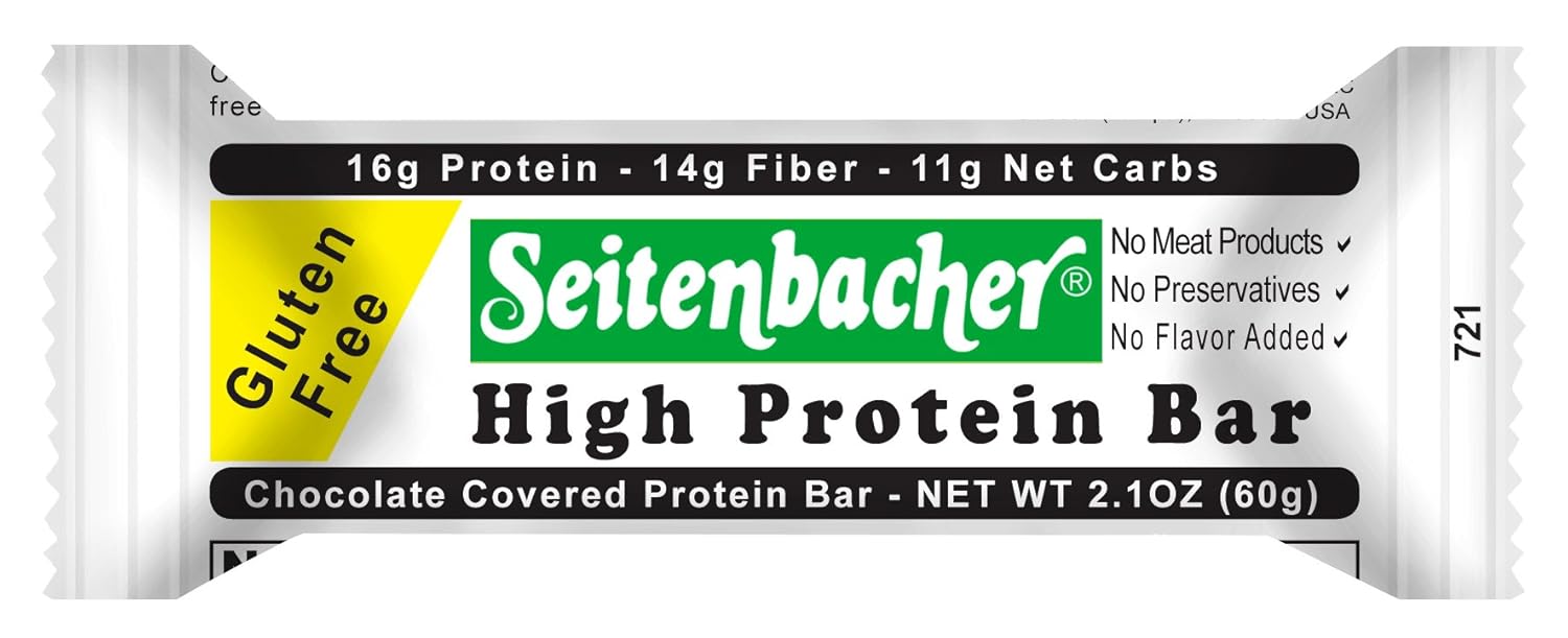 Seitenbacher Chocolate Covered Protein Bar – 16g of protein, 14g of fiber, hazelnuts, 2.1 Ounce (Pack of 12)