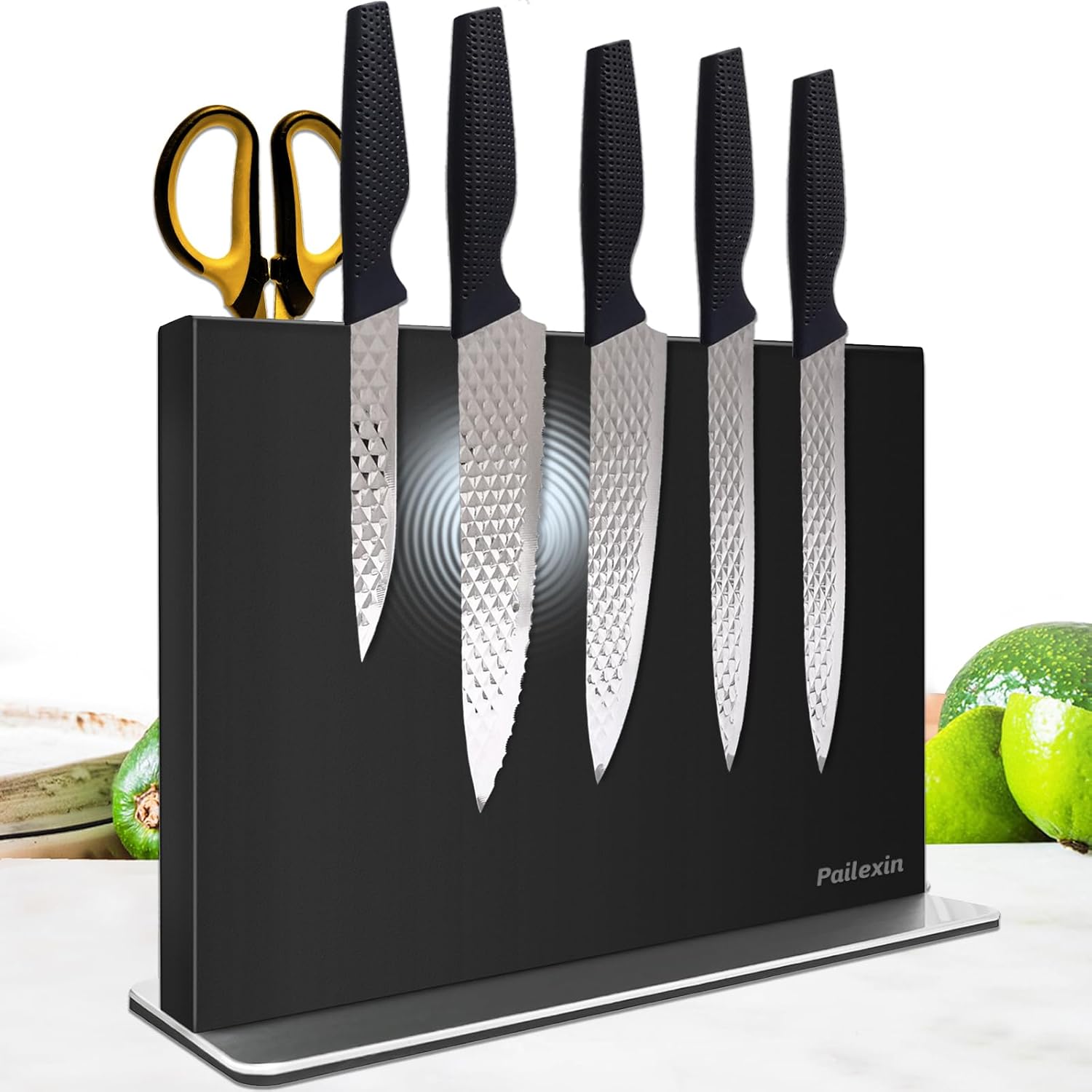 Pailexin Magnetic Knife Block Without Knives\u2014Black Stainless Steel Double-Sided Magnetic Knife Holder Stand with Strong Magnets, Knife Storage Organizer for Kitchen Counter top