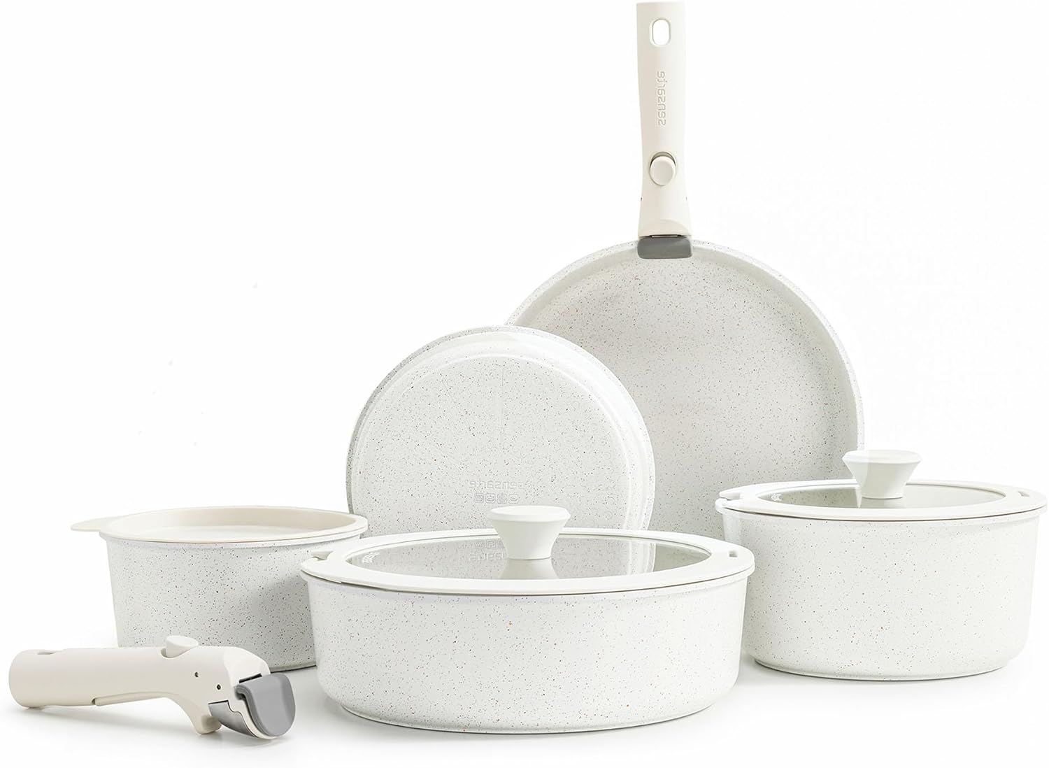 SENSARTE 13 Piece Pots and Pans Set, Nonstick Detachable Handle Cookware, Induction Kitchen Cookware Set with Removable Handle, Healthy Non Stick for RV, Dishwasher ＆ Oven Safe (White)