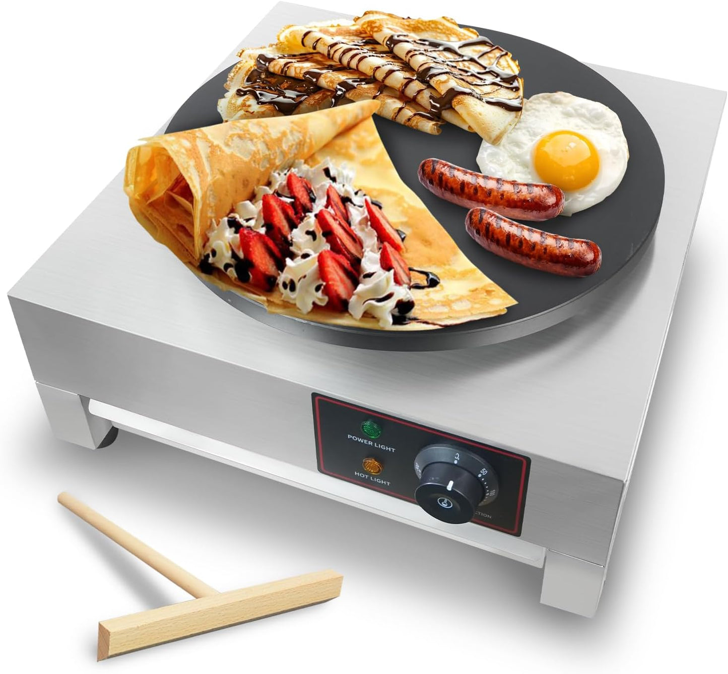 XXUNYNUIN Electric Crepe Maker, 16 Inch Commercial Crepe Machine Temp Control 122-572°F, Nonstick Flat Plate Crepe Griddle 1700W