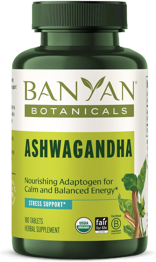 Banyan Botanicals Ashwagandha Tablets \u2013 Organic Ashwagandha Root \u2013 Renowned Herbal Adaptogen for Natural Energy Support and Stress Support* \u2013 180 Tablets \u2013 Non-GMO Sustainably Sourced Vegan