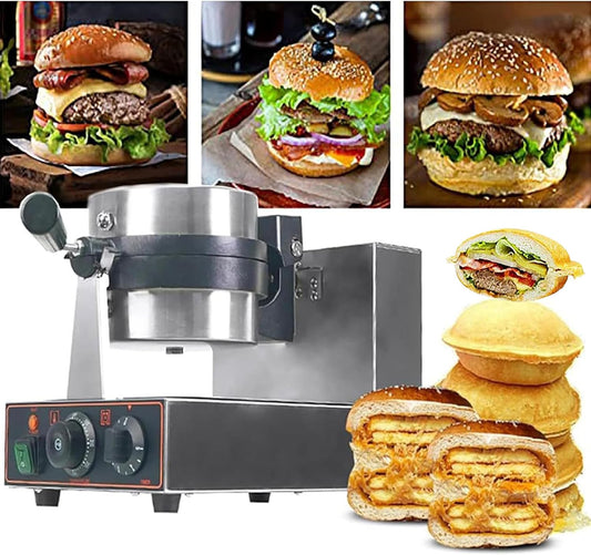 Panini Press Brioche Burger Ice Cream Maker, Electric Burger Waffle Maker Machine,Non-stick Plates Independent Temperature Control for Bakeries, Restaurants