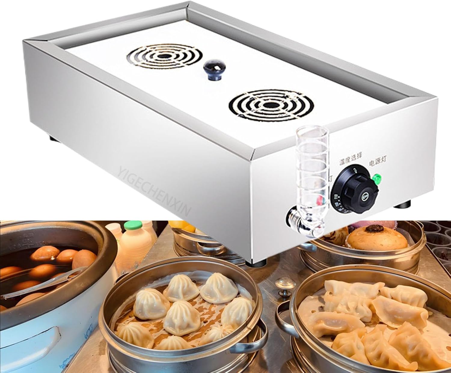 YIGECHENXIN Steamed Bun Machine, 6 Holes Electric Heating Table Steamer Constant Temperature and Energy Saving, Suitable for Steaming Buns and Vegetables (220V)