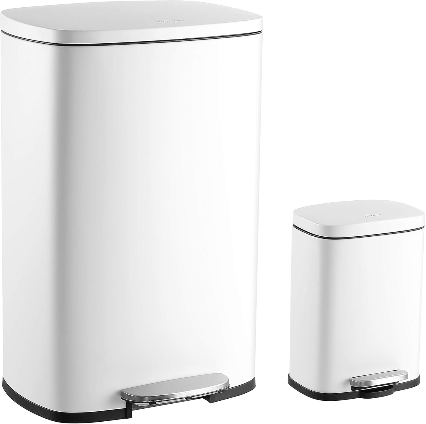 happimess HPM1006C Connor Rectangular Trash Can with Soft-Close Lid and Free Mini Trash Can, Modern Fingerprint Proof for Home, Kitchen, Office, Large:12.98 Gallon Small:1.3 Gallon, White