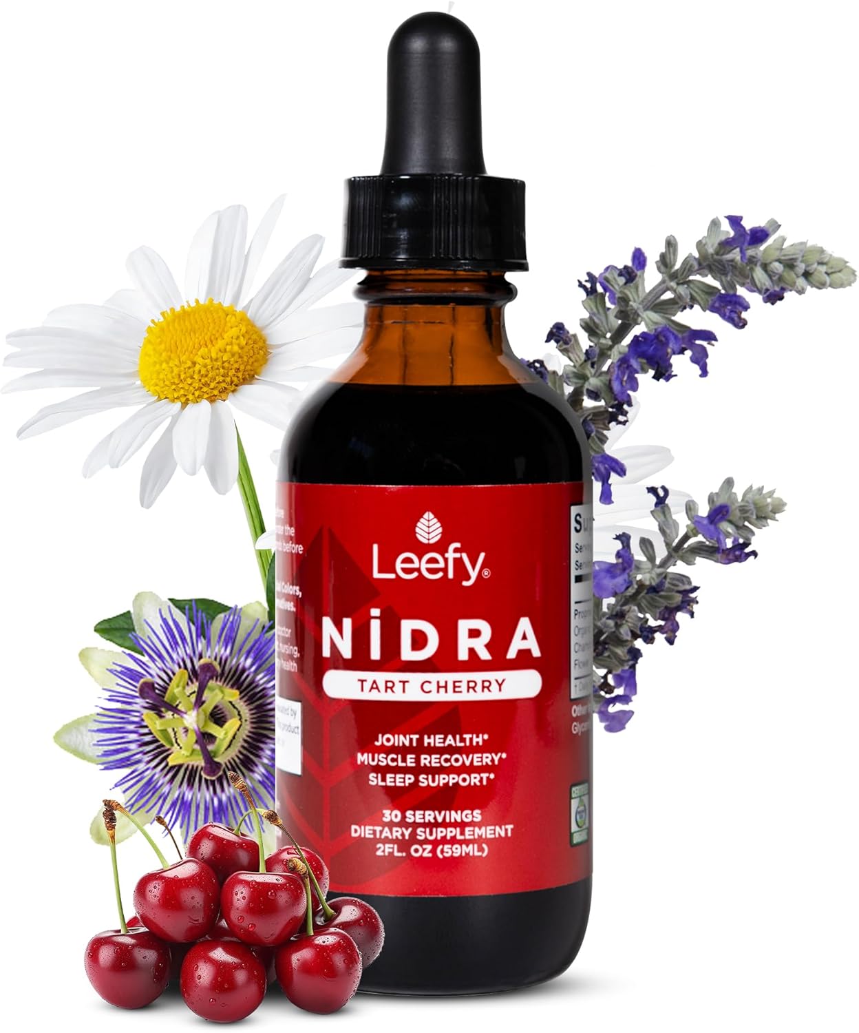 Leefy Organics Tart Cherry Supplement Nidra - Fast Absorbing, Non-GMO, Gluten-Free - Promotes Recovery, Joint Support, Sleep & Circulation for Adults - 2 Oz