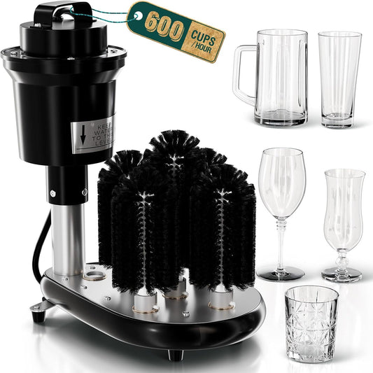 WantJoin Commercial Glass Washer - 5-Brush Electric Wine Glass Cleaner for Bars, Cafés & Restaurants, Countertop Glassware Cleaning Machine with Adjustable Temperature