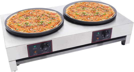 16 Inch Commercial Crepe Maker, 3.4KW Electric Dual Hot Round Crepe Plate Griddle Machine Non-Stick Pancake Maker with Adjustable Temperature Control 50-300 ° C /122-572 ° F for Blintzes,Eggs,Tortilla