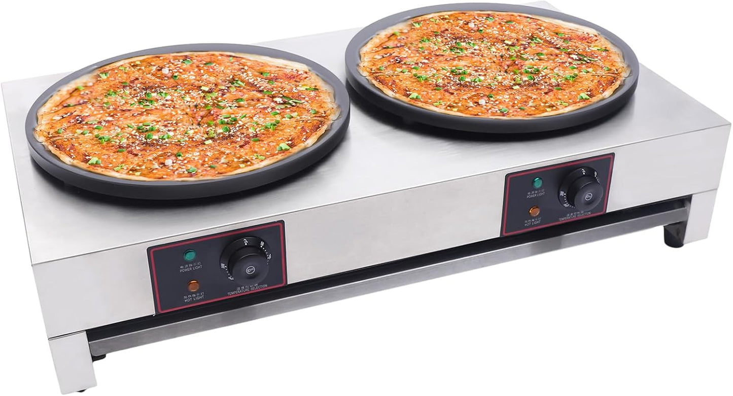 16 Inch Commercial Crepe Maker, Pancake Maker Machine with Double Pan, Commercial Non-Stick Pancake Maker with Temperature Control, for Blintzes, Eggs, Tortilla