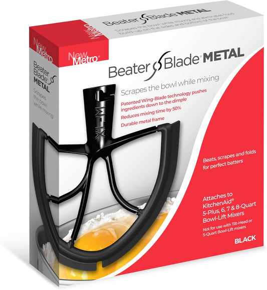 New Metro Design XL-MAX Metal Beater Blade, works with KitchenAid 5+, 6, 7, 8-Quart Stand Mixers, Black