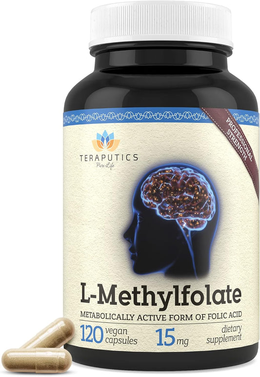 L-Methylfolate 15mg | 120 Vegan Capsules | Premium | 5-MTHF Active Methyl Folate Supplement for Mood Homocysteine Methylation – Non-GMO Gluten-Free, No Fillers - Folic Acid Brain Support