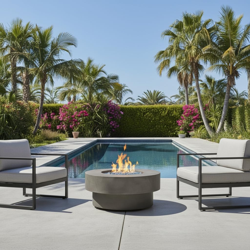 ESPIDOO 34-inch Propane Fire Pit Table: 50,000 BTU Outdoor Heating & Side Table - Modern Zinc-Aluminum Alloy & Glass Rocks for Vacation Rental Patios & Social Gatherings