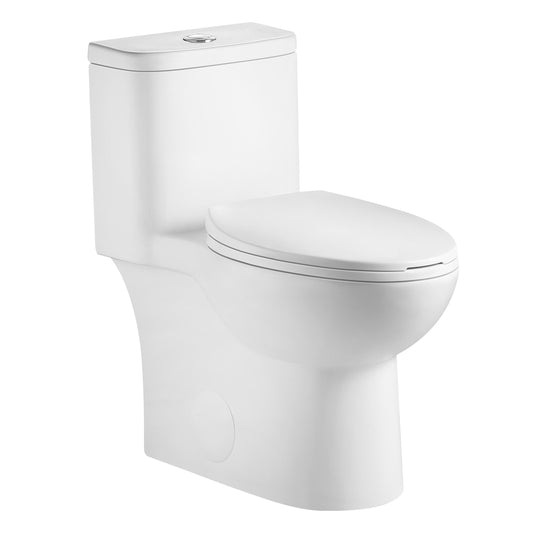 WELLFOR Gloss White Elongated Chair height 12-in Rough-In WaterSense 1.6 GPF Dual Flush Soft Close 1-piece Toilet