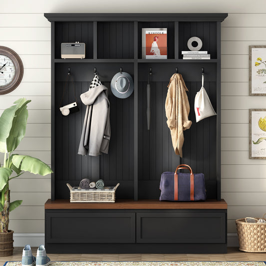 JANSNO Modern 55.9 Black Wood Hall Tree