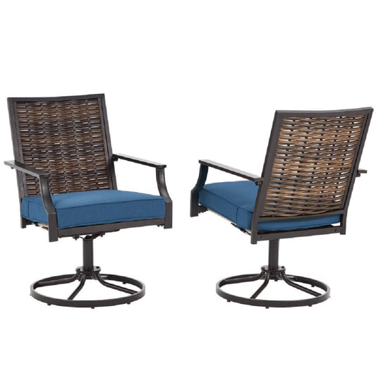 EROMMY Chair Set of 2 Wicker blue Steel Frame Swivel Conversation Chair with Blue Cushioned Seat