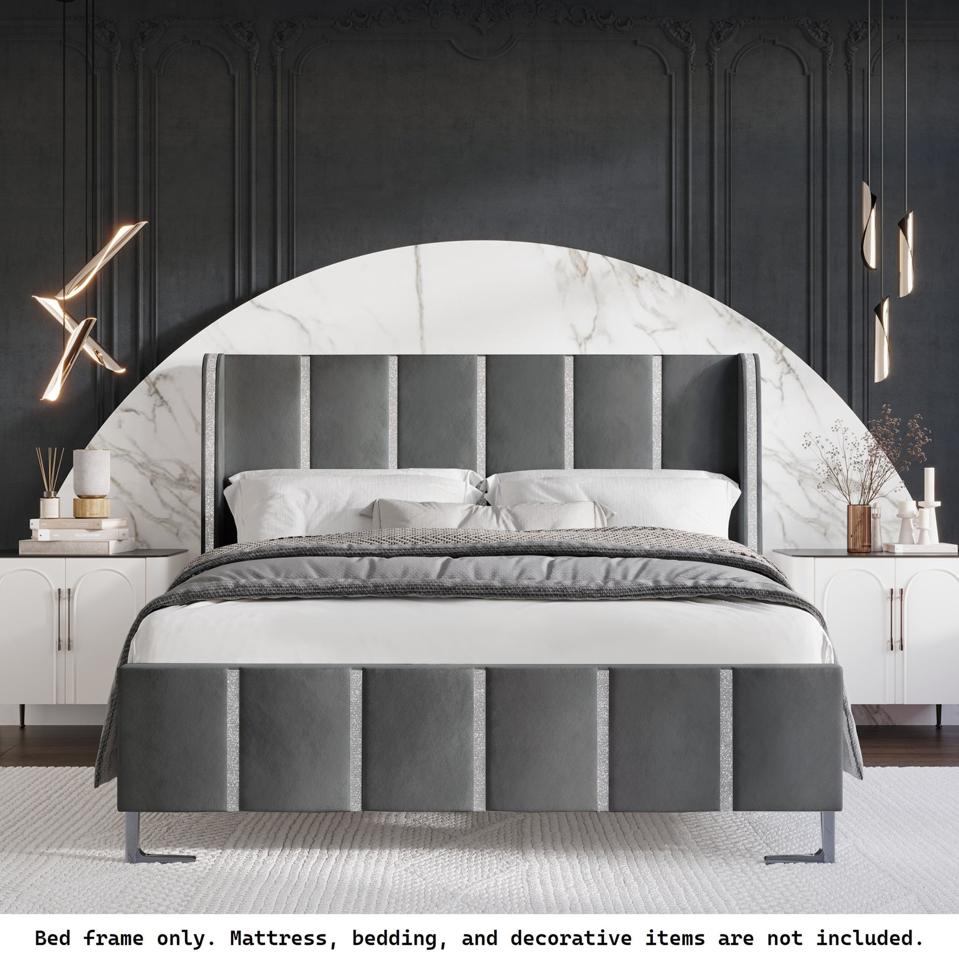 ChaletPosh King Light Grey Wood Upholstered Bed with Headboard