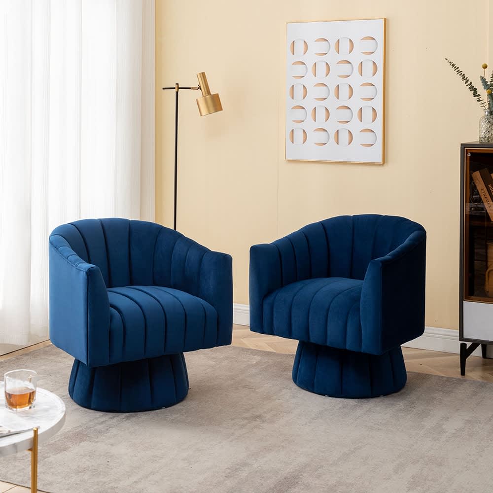 SEYNAR  Modern Glam Velvet Upholstered Round 360 Degree Swivel Accent Barrel Chair Set of 2