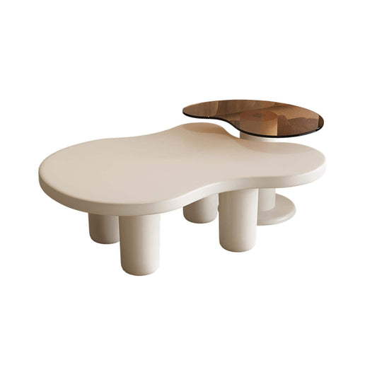 Vynxaria  Series 2 in. Beige and White Irregular Glass Top End Table with Nesting Design