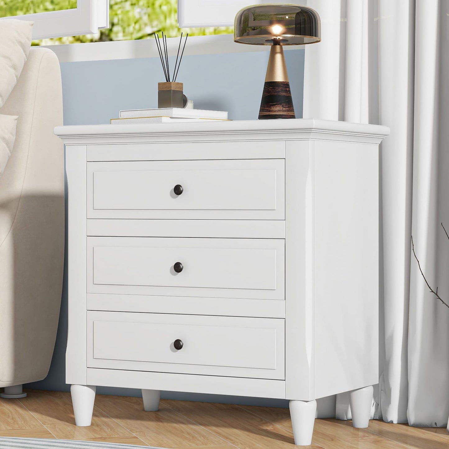 ZAKLOOP White 3 -Drawer 16.9-in W x 28-in H Farmhouse Nightstand