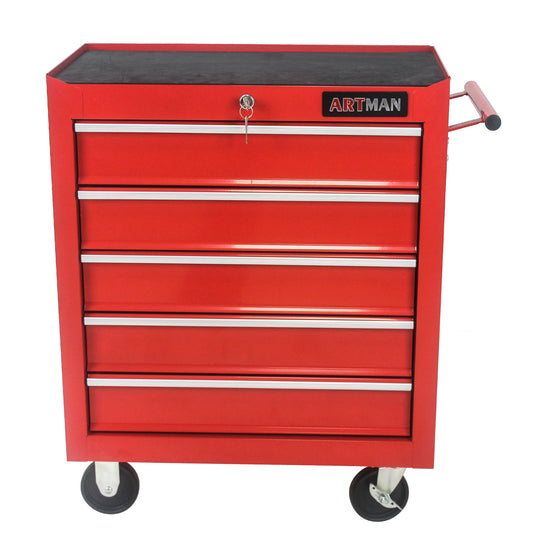 Tatayosi 5-Drawer Tool Chest Tool Storage Cabinet with 4 Wheels Locking System for Garage Storage RED