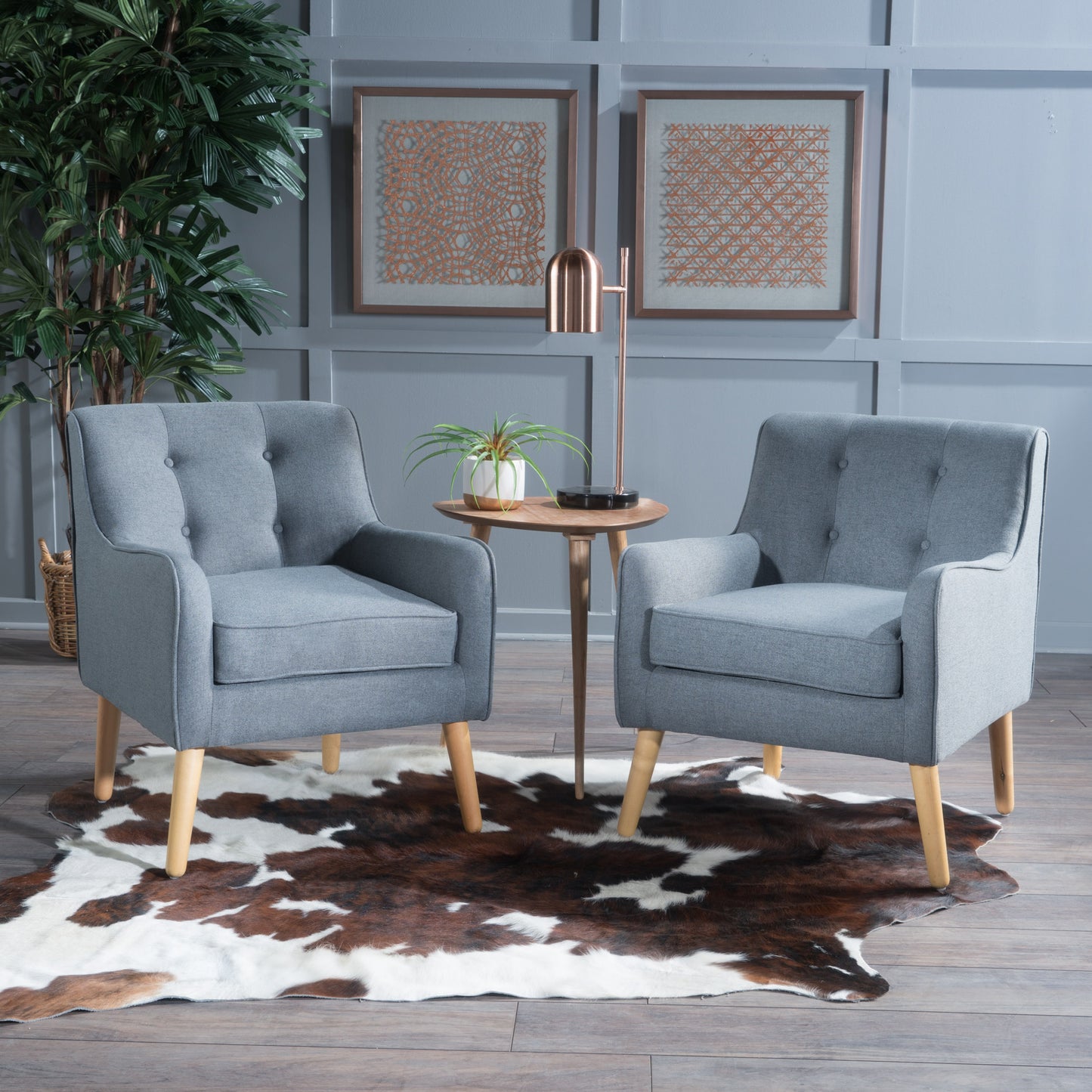 Christopher Knight Home Felicity Mid Century Charcoal Fabric Arm Chair Set of 2