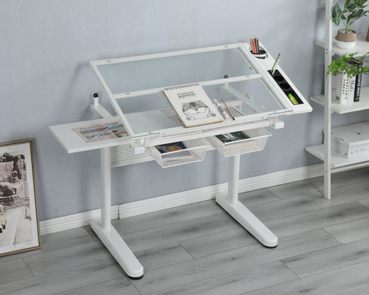 LOVMOR hand crank adjustable drafting table drawing desk with 2 metal drawers WITH STOOL